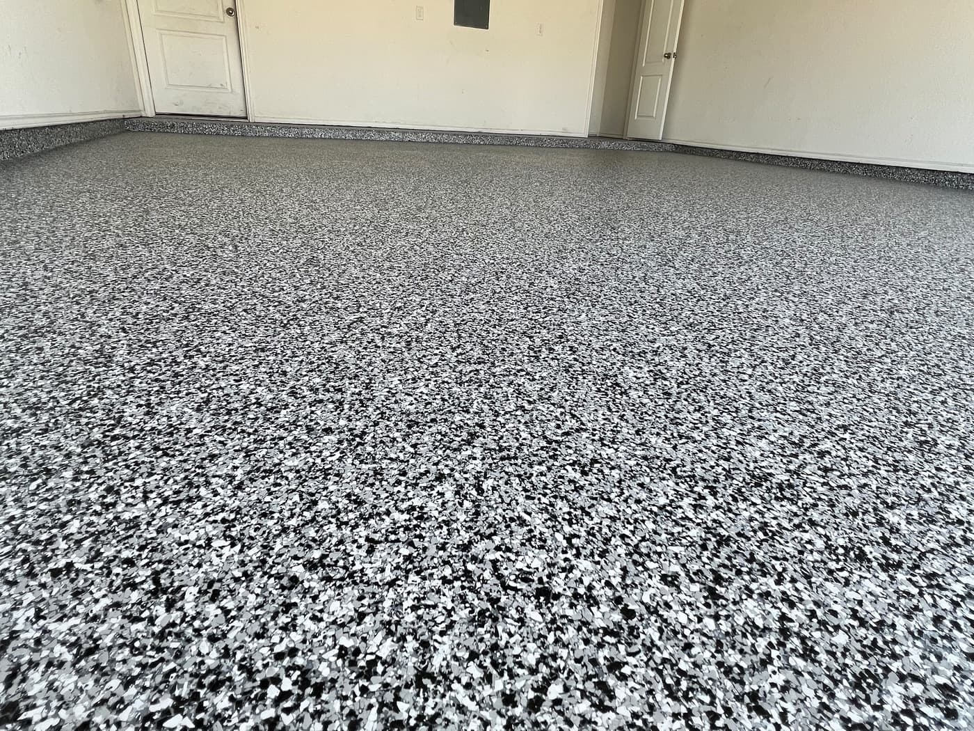Completed decorative flake garage floor